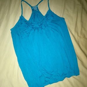 Blue Racerback Tank with Ruffles